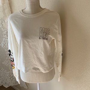 Disney Mickey Mouse Junior(M) long sleeve Crop/T-shirt, color is off white